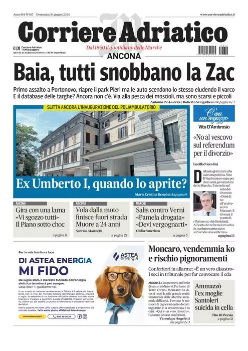 Prima-pagina-corriere adriatico-edizione-di-oggi-16-06-2024